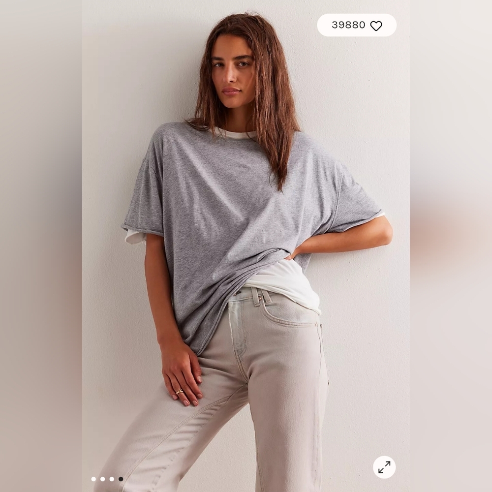 NWOT Free People We The Free Nina Tee Size XL In Heather Gray